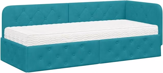 Letto singolo | Letto per adulti | Cornice del letto ad angolo Turchese 80 x 200 cm Velluto