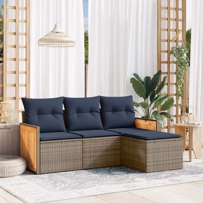Maison Exclusive - Set divano da giardino a 4 pezzi con cuscini, grigio, polyrattan