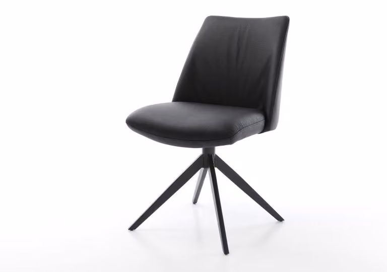 DELIFE Sedia girevole Elso-Flex in vera pelle nera, base a croce larga nera, rotazione a 360°, funzione oscillante, molle insacchettate