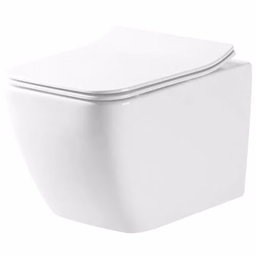 Rea - Wc Sospeso A Parete Rea - Slim Senza Bordo Wc In Ceramica - Sedile In Duroplast Softclose - Abbassamento Automatico Con Chiusura Ammortizzata (Bianco)