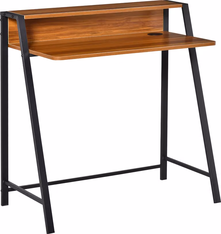 Scrivania per computer con ripiano e passacavi, metallo e noce, 84 x 45 x 85 cm, ideale per l'ufficio a casa e lo studio, noce, 84 cm, 45 cm, 85 cm, MDF