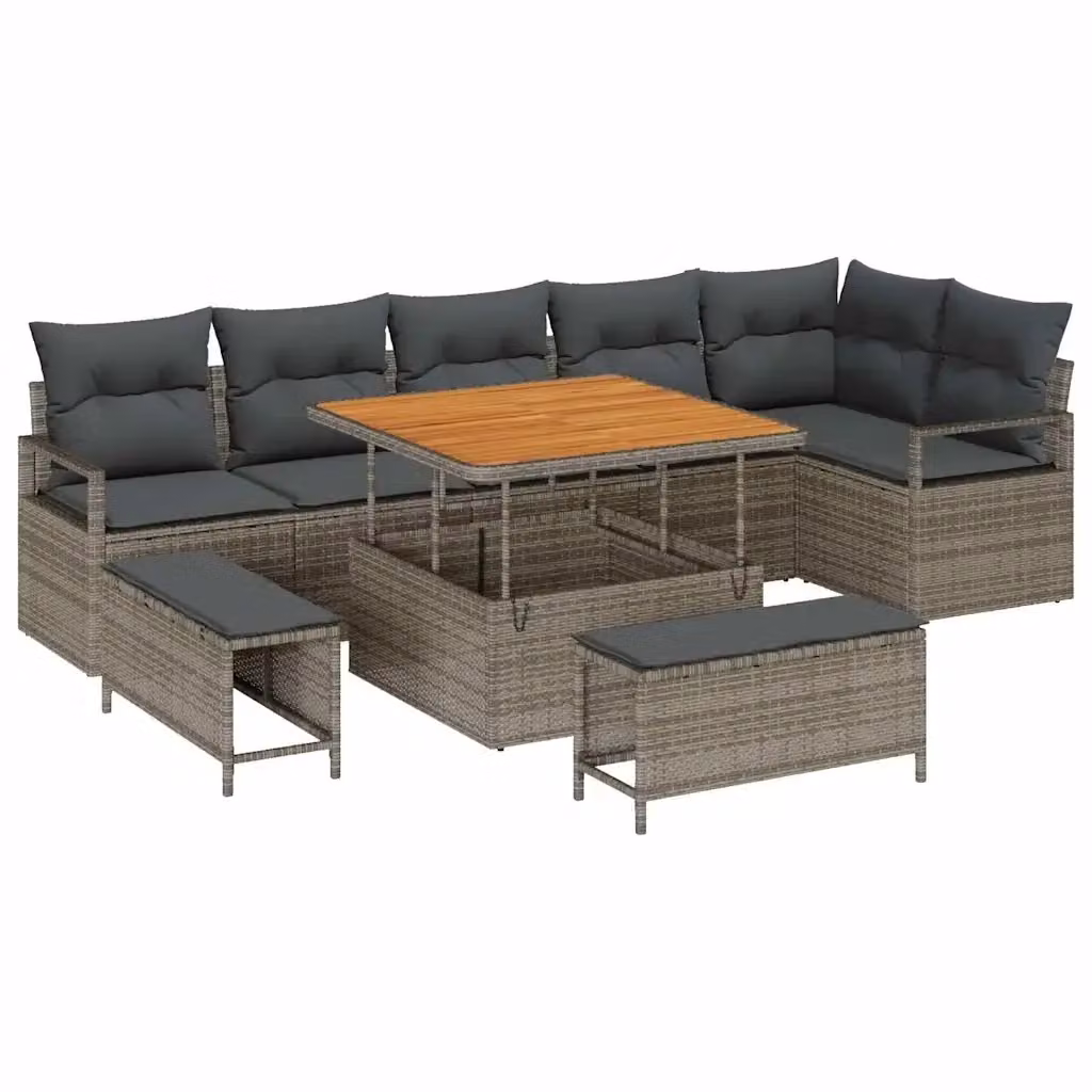 Set Divano da Giardino Moderno vidaXL in 9 Pezzi Grigio con Cuscini e Tavolino da Esterno – 2
