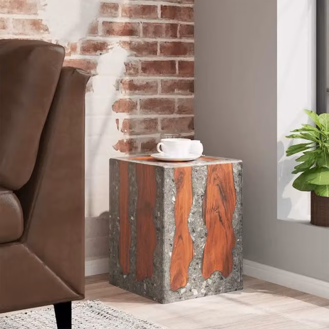 Sgabello in legno di teak e resina multicolore stile rustico vidaXL L/P/H: 40 x 40 x 30 cm