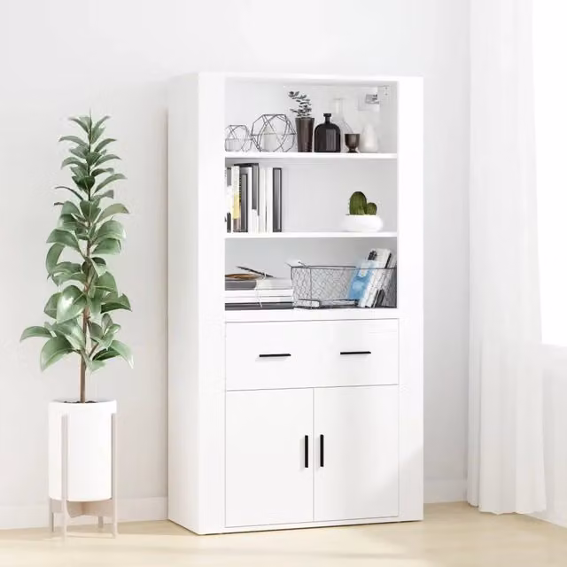 Credenza-Buffet-Armadio da cucina Bianca in Legno Multistrato 416391