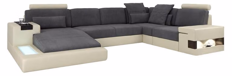 Wohnzimmer Designer Couch Polster LederStoff Sitz Modernes Ecksofa U-Form