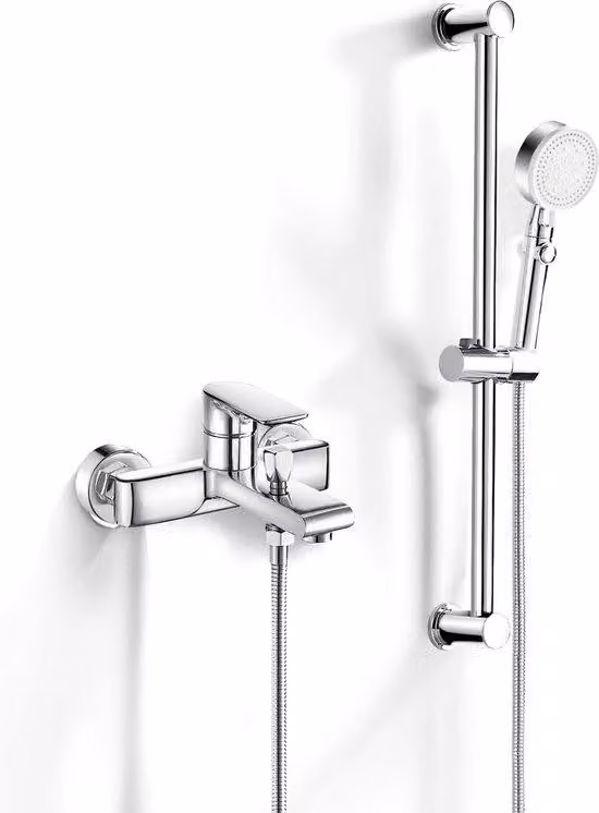 Miscelatore per bagno con doccia, braccio doccia da 635 mm, cromato