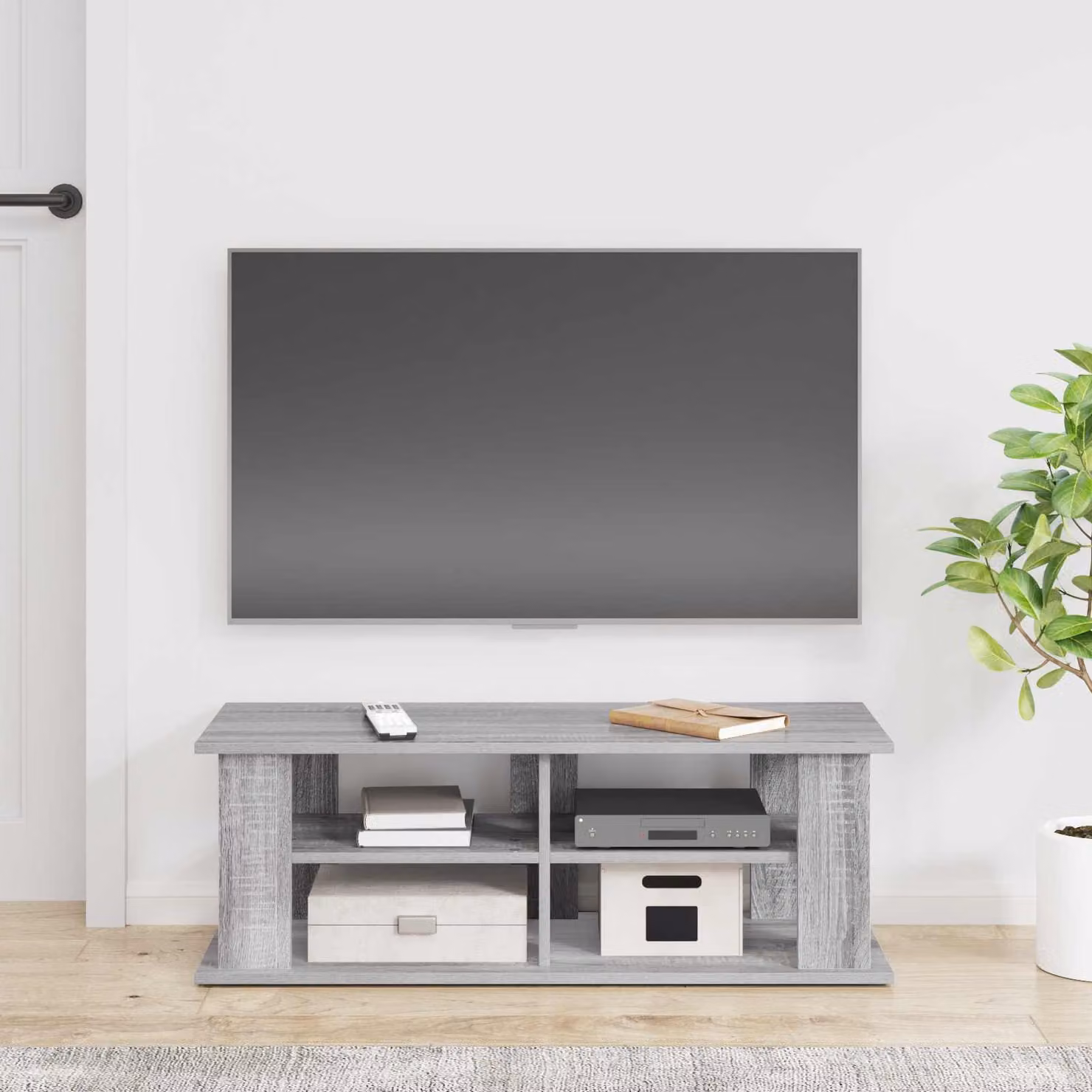 Supporto TV moderno vidaXL in legno e MDF, colore grigio, L 96 cm x P 35 cm x H 33,5 cm