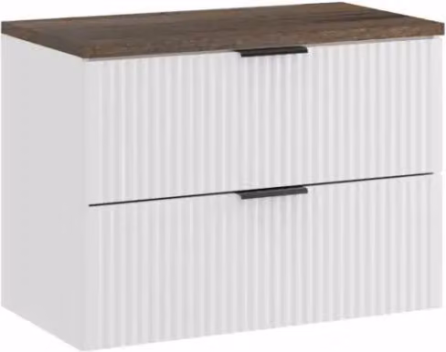 Set bagno NOXERA 80 cm – Mobile sottolavabo sospeso bianco alpino con piano per lavabo effetto legno di abete