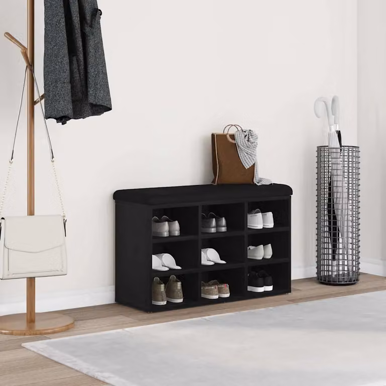 vidaXL Panca porta scarpe nera in legno MDF per soggiorno L 82 x P 32 x H 50 cm