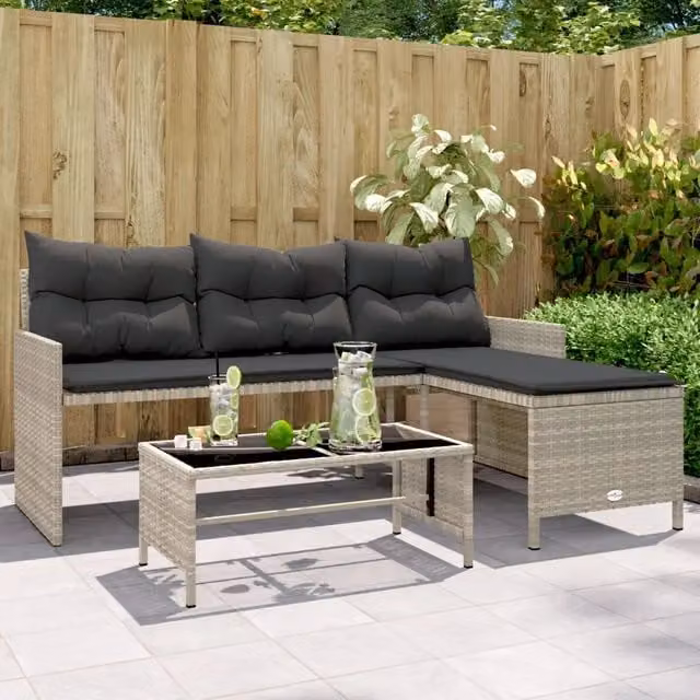 Set da giardino a L con divano a 3 posti, tavolo da caffè e cuscini vidaXL, colore grigio antracite