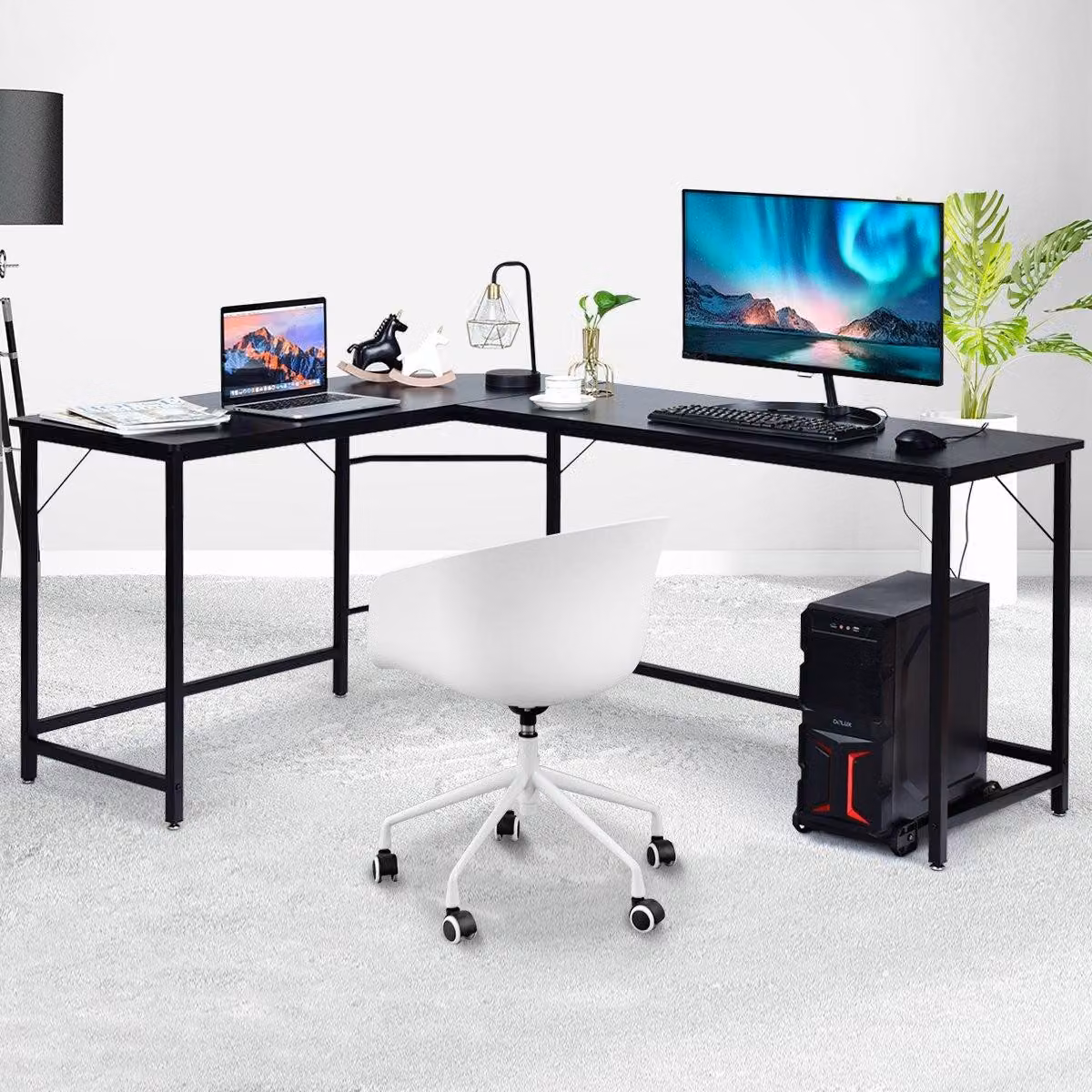 Scrivania per computer a forma di L Scrivania ad angolo per PC scrivania ad angolo nero/naturale 168 x 125 x 74 cm-nero