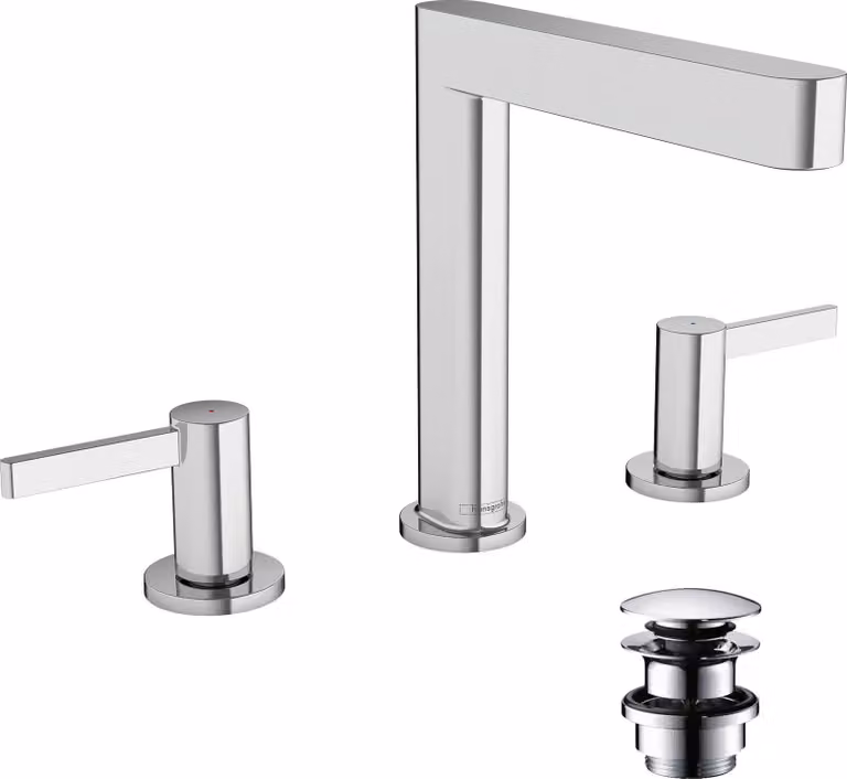hansgrohe Finoris robinetterie de lavabo 3 trous 160 avec vidage Push-Open, portée 169mm, 76034000, 76034000