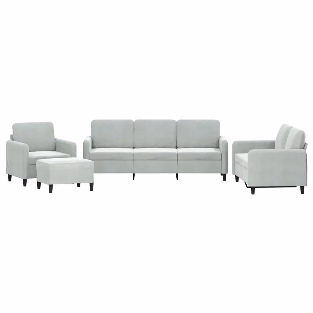 Set di divani 4 pezzi vidaXL in velluto grigio con pouf e cuscini per soggiorno moderno – 2