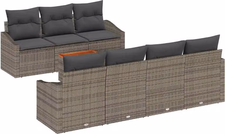 Set Divano da Giardino con cuscino 8 pcs Grigio polyrattan
