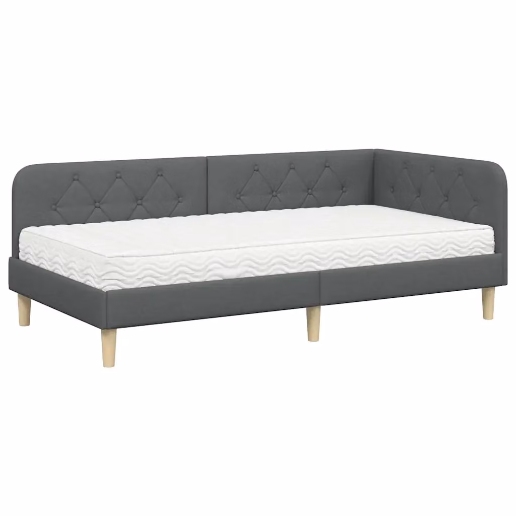 Cornice del letto ad angolo vidaXL in tessuto grigio con struttura in legno e schienale imbottito L: 100 cm, P: 200 cm, H: 104 cm – 2