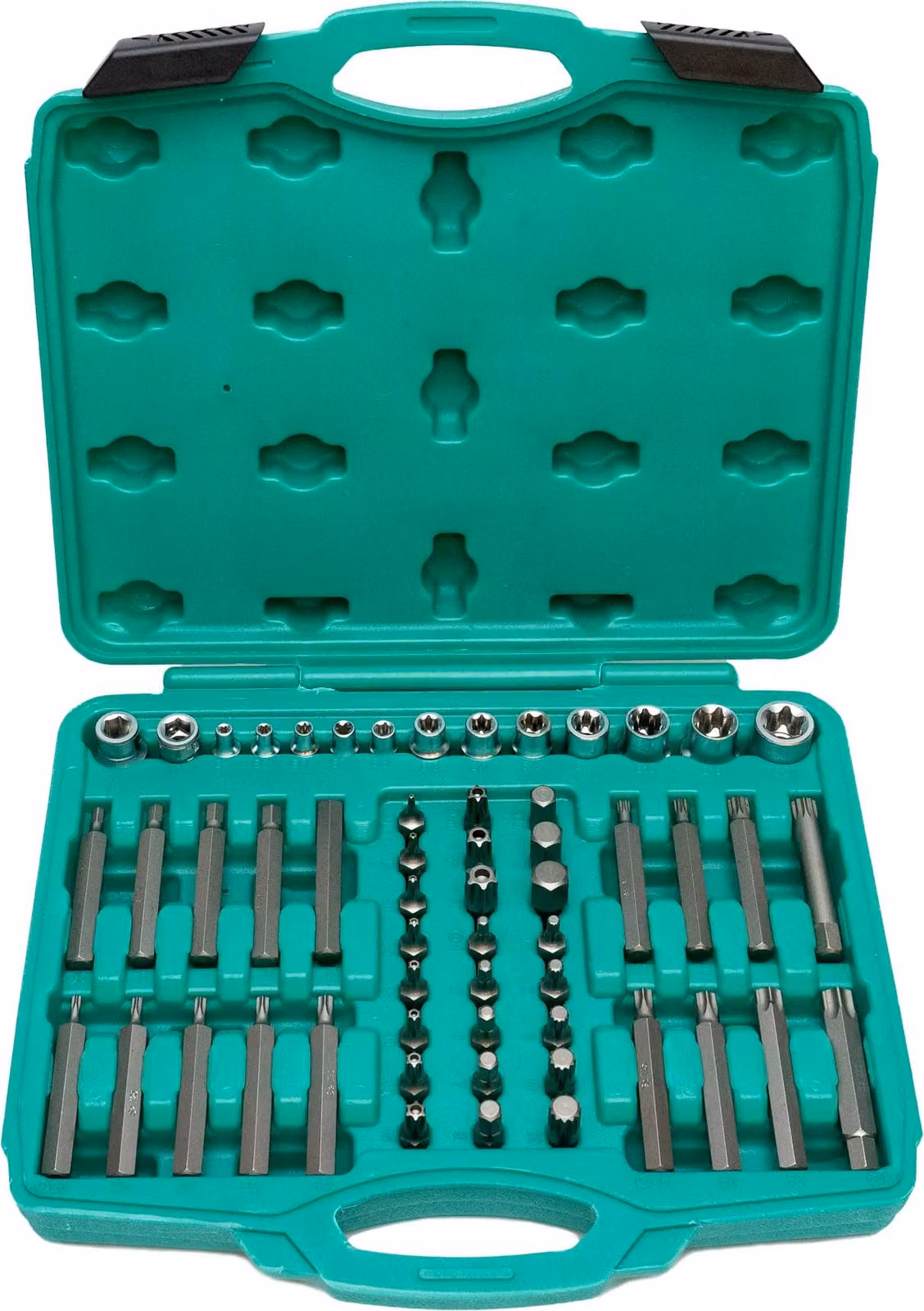 Set chiavi a bussola e punte da 56 pezzi 1/2″ - 3/8″ - 1/4″ per le viti più comuni di WIESEMANN 1893 | acciaio Q-50 | portapunte | valigetta per trasporto I 80188