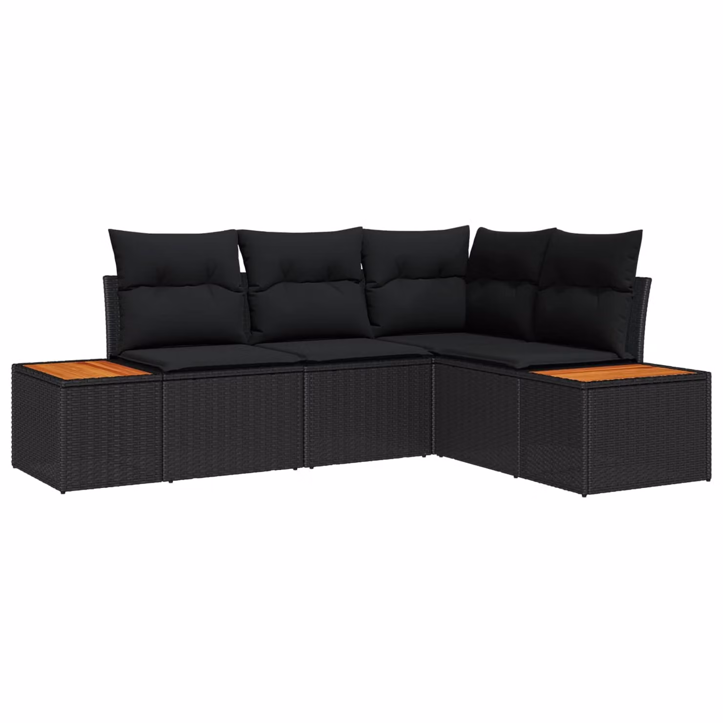 Set Divano da Giardino a L vidaXL in Rattan Nero con Cuscini e Tavolino da Esterno – 1