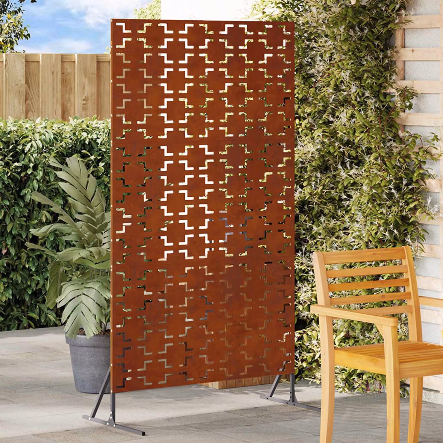 Paravent per privacy vidaXL in acciaio semi-trasparente, colore marrone, L: 100 cm, P: 50 cm, H: 180 cm