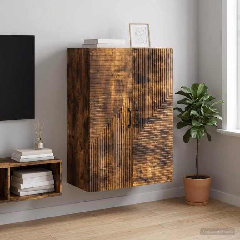 Mobiletto a muro moderno vidaXL in rovere fumo con ante a battente, L: 66 cm, P: 34,5 cm, H: 90 cm