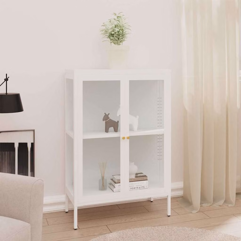 vidaXL Credenza Bianca in Metallo e Vetro L: 75 cm, P: 35 cm, H: 105 cm – 1
