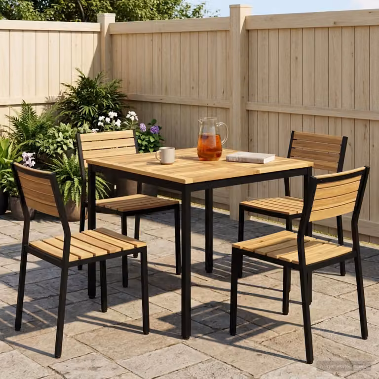 vidaXL Tavolo da giardino rettangolare in legno di acacia bianco e nero L: 80 cm, P: 80,5 cm, H: 75 cm