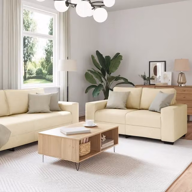Set di divani 2 pezzi vidaXL in tessuto beige con cuscini per soggiorno e ufficio in casa