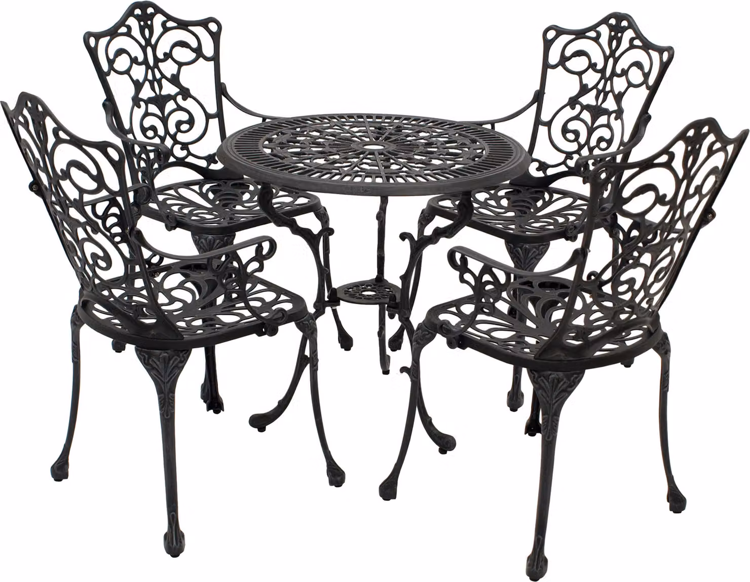 Set da bistrot DEGAMO, set da giardino in stile Art Nouveau, 5 pezzi, in fusione di alluminio grigio anticato, resistente alle intemperie
