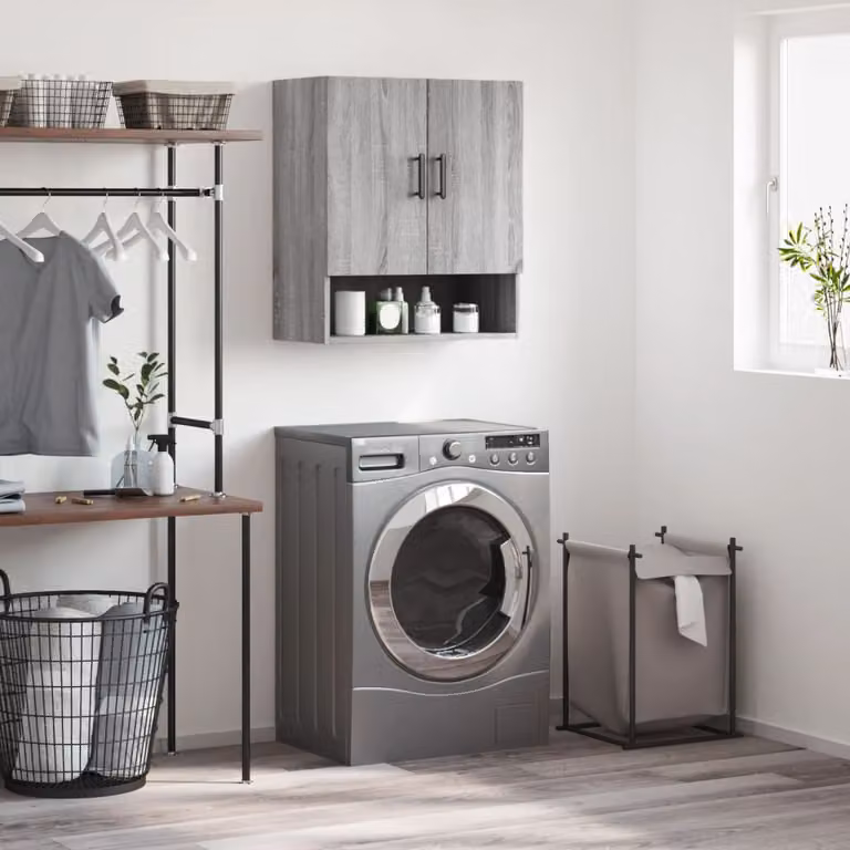 Armadietto a muro vidaXL moderno in legno grigio con ripiani interni L: 60 cm, P: 31 cm, H: 70 cm