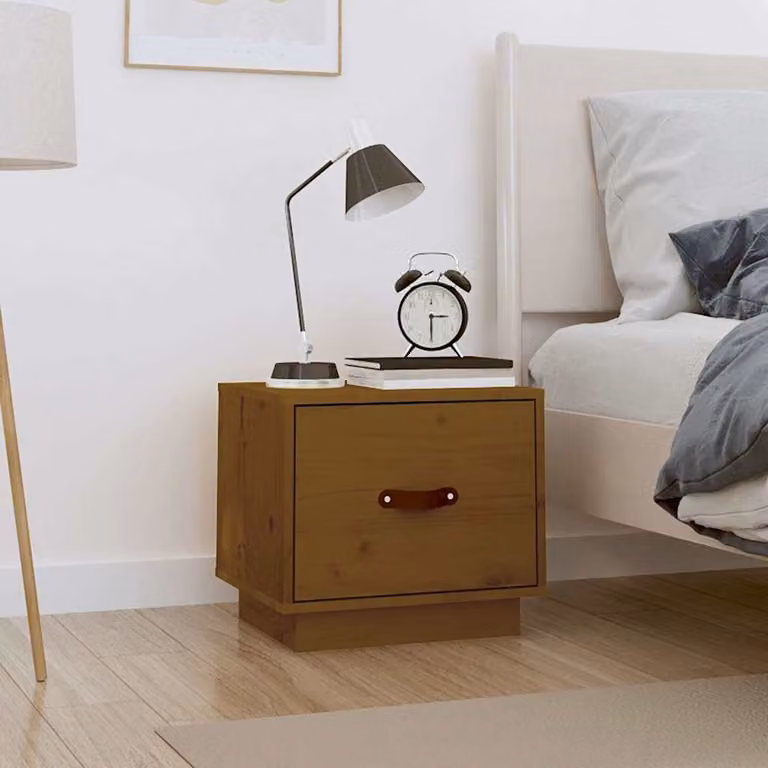vidaXL Comodino moderno in legno massello di pino color marrone L: 40 cm, P: 34 cm, H: 35 cm