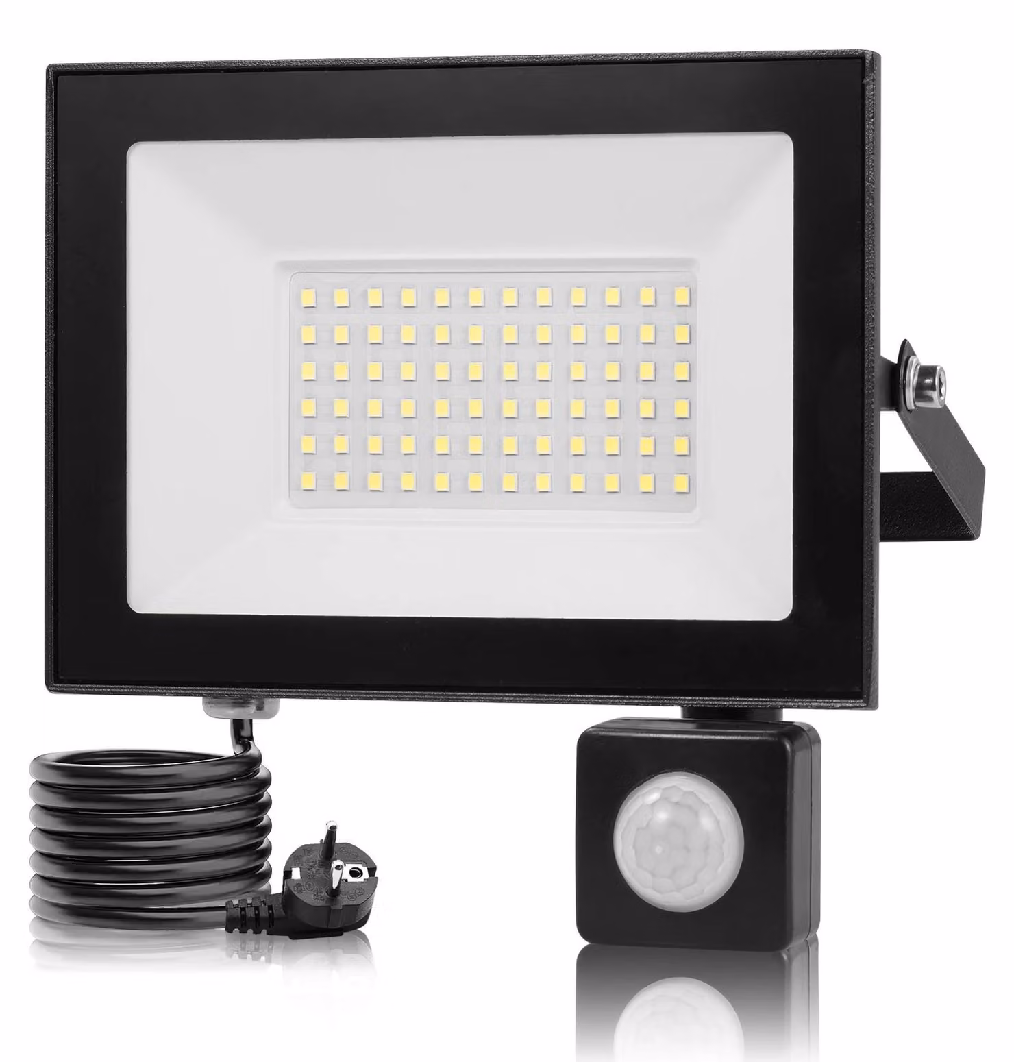 Fari a LED - 50 W - Confezione da 5 pezzi - Luce bianco caldo 3000 K - Grado di protezione IP66 (resistente all'acqua) - Adatti per ambienti esterni - Spina europea con interruttore