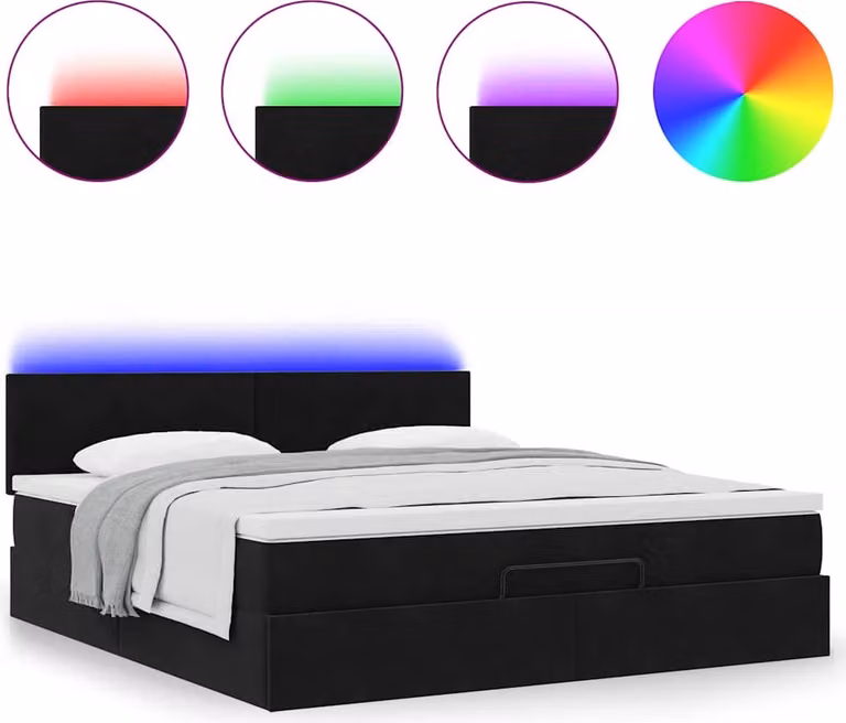 Struttura Letto Pouf con Materasso Nero 160x200 cm in Velluto
