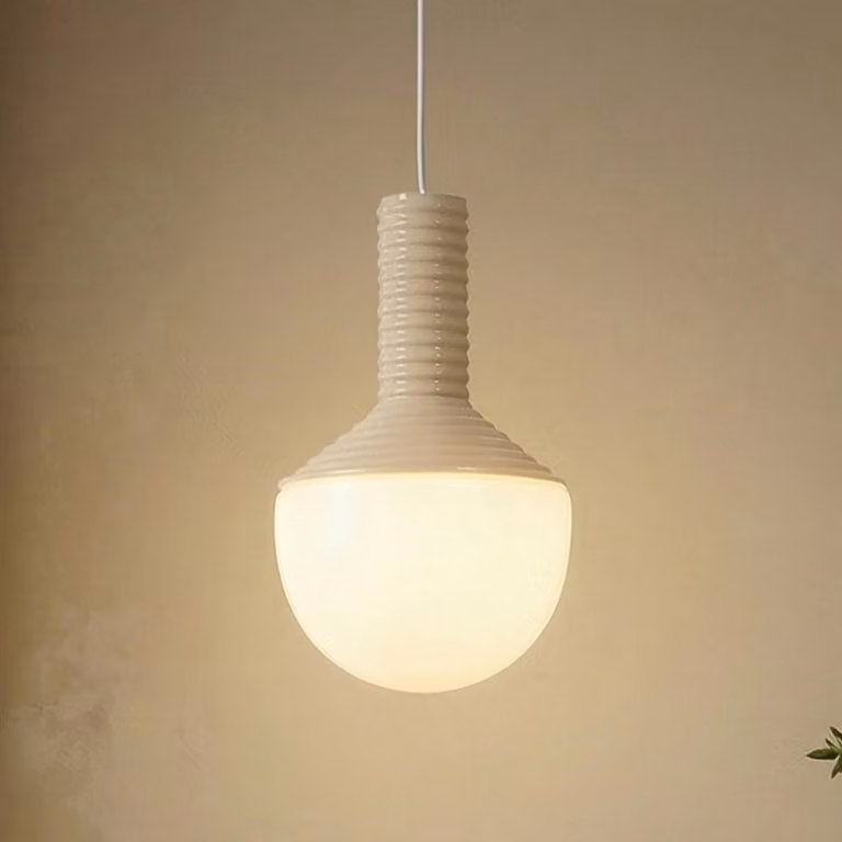 Lampada a sospensione Florine Lucande, dimmerabile, Crema / Ambra, Soggiorno / Sala da pranzo, Ceramica, Design, Lampada a sospensione