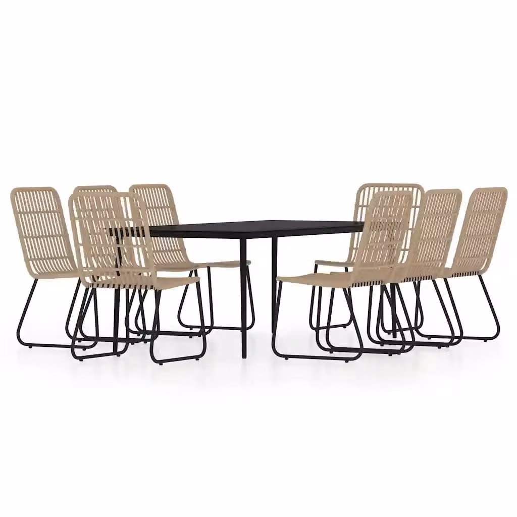 Set da Pranzo per Giardino e Terrazzo vidaXL con Tavolo in Vetro e Sedute in Rattan, Colore Nero e Marrone – 2