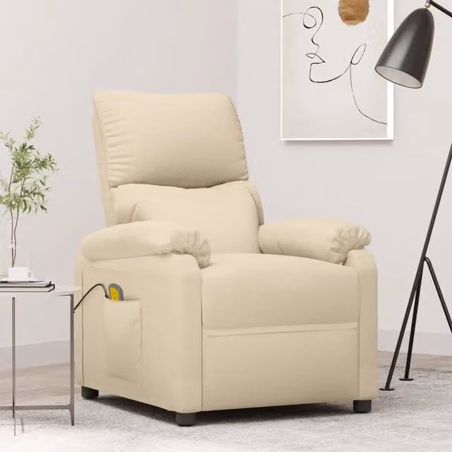 Poltrona relax reclinabile vidaXL in tessuto beige con braccioli e struttura in legno e metallo