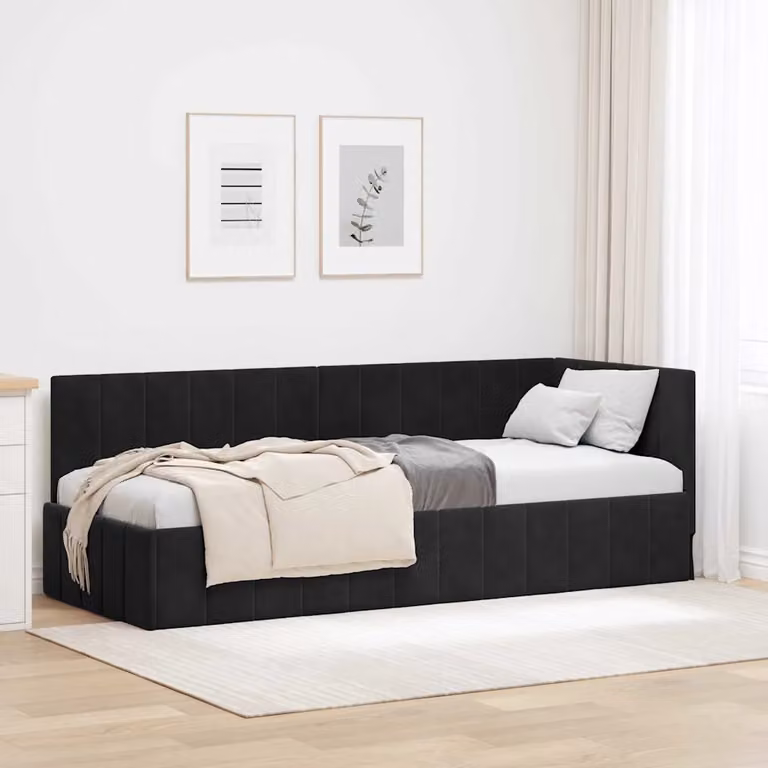 Cornice del letto ad angolo vidaXL in velluto nero L 200 x P 80 cm, H 84 cm