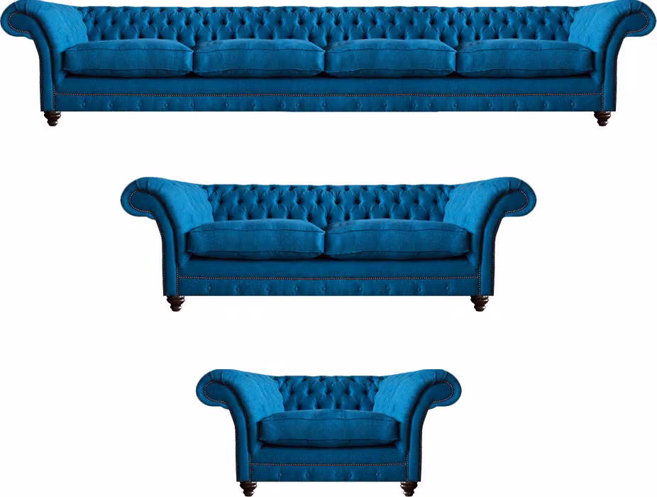 Luxus Komplett 3tlg Chesterfield Textil Sofas Polstermöbel Sofa Set Einrichtung