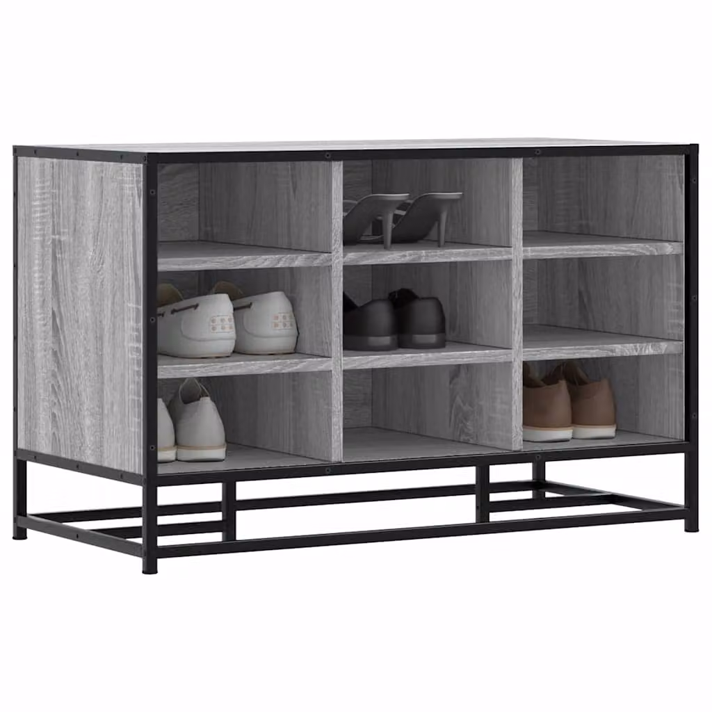Scarpiera vidaXL in stile industriale Grigio Sonoma, realizzata in MDF e metallo, L: 84 cm, P: 40 cm, H: 53,5 cm