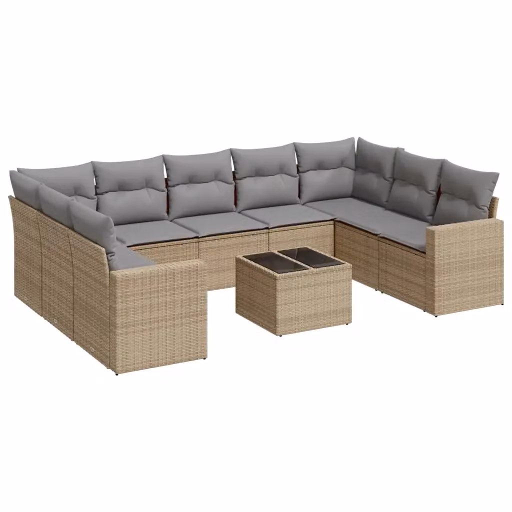 vidaXL Set Divano da Giardino 10 pz in Polyrattan con Cuscini Beige e Grigio per Terrazza e Giardino – 2