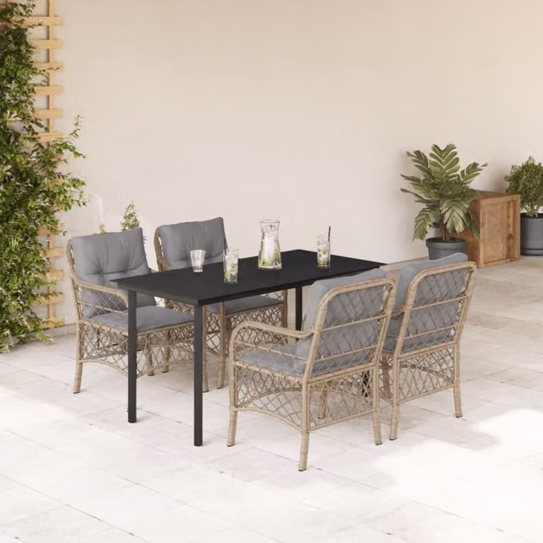Maison Exclusive - Set Pranzo da Giardino 5 pz con Cuscini Beige Misto Polyrattan