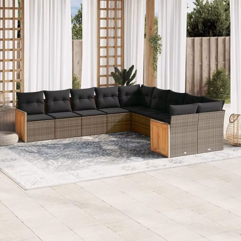 Set Divano da Giardino vidaXL 10 pz a Forma a L con Cuscini Grigio in Polyrattan e Telaio in Metallo
