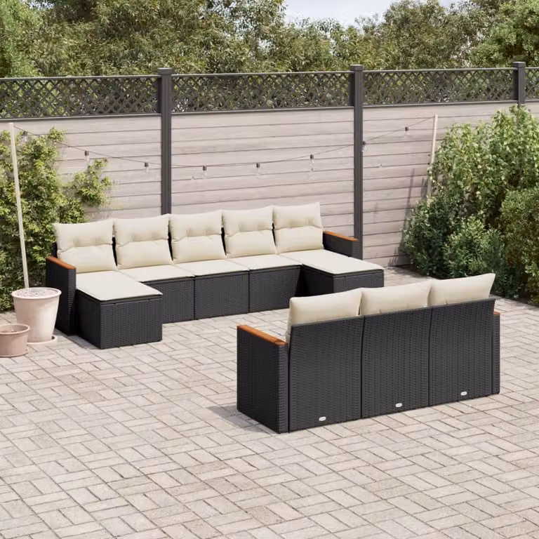 vidaXL Set Divani da Giardino 10 Pezzi in Polyrattan con Cuscini e Struttura in Acciaio Nero