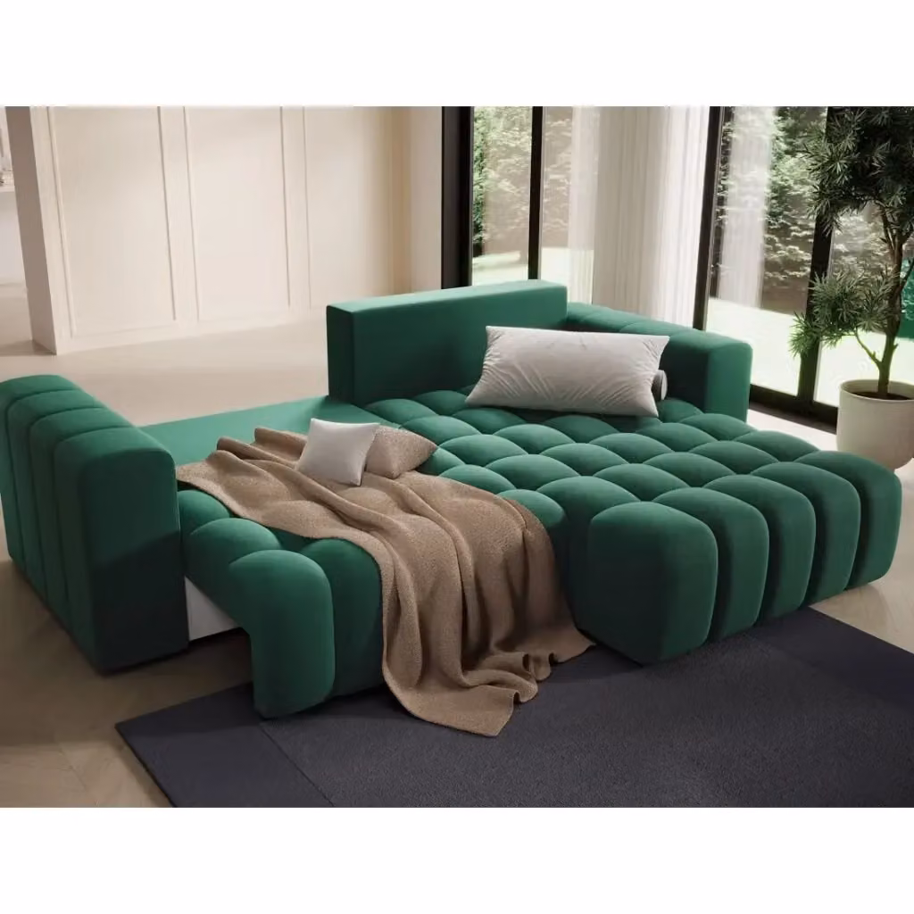 Divano angolare convertibile MEUBLORAMA verde con funzione letto e vano contenitore angolo destro L/P/H: 250 x 175 x 92 cm – 2