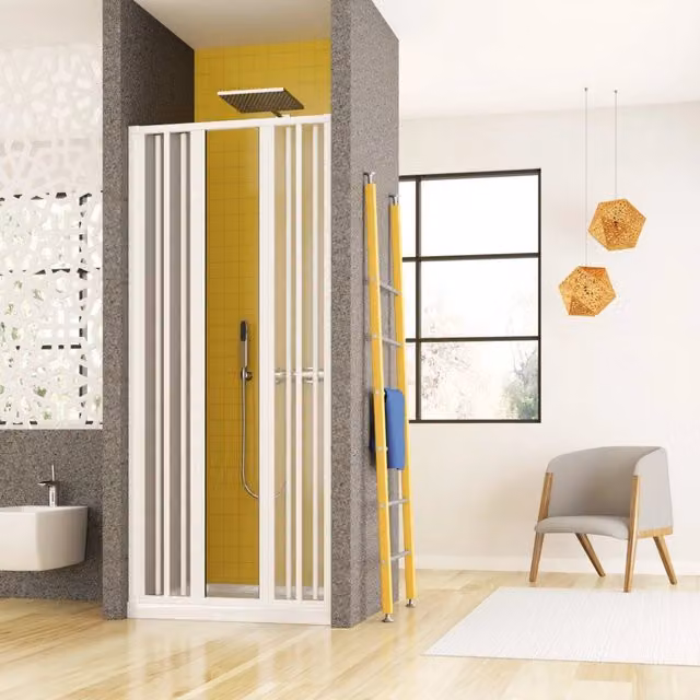 Porta doccia a soffietto Platra Takira in PVC bianco con ingresso centrale, H: 185 cm, L: 140 cm