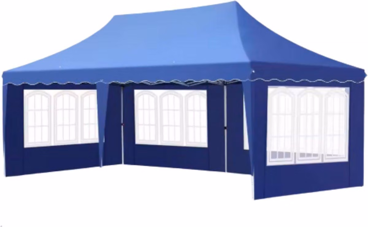 Tenda da festa 3×6 m – Gazebo pop-up / Tenda da giardino – Blu – 6 pareti laterali rimovibili – Facile da montare, regolabile in altezza, impermeabile, resistente alle intemperie, struttura in acciaio
