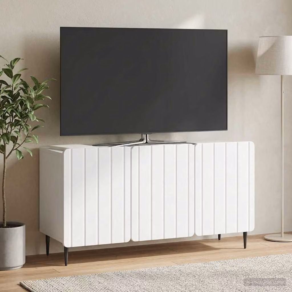 vidaXL Carrello Mobile per TV Bianco con Ruote in Legno e Metallo L: 99 cm, P: 34,5 cm, H: 52 cm