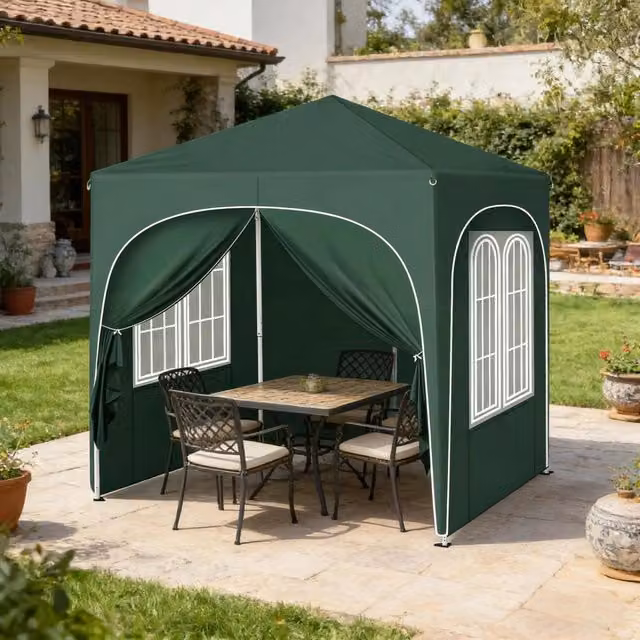 Gazebo da Giardino Pieghevole 2x2m in Tessuto Oxford Verde con Struttura in Metallo Antiruggine