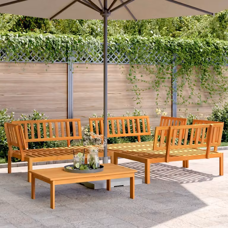 vidaXL Set Divano da Giardino a L in Legno di Acacia Marrone con 4 Pezzi e Cuscini Inclusi