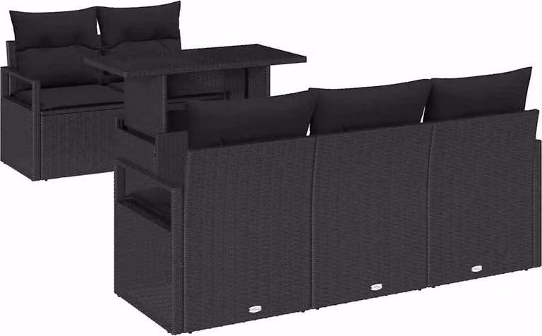 Set Divano da Giardino con cuscino 6 pcs Nero Poly Rattan