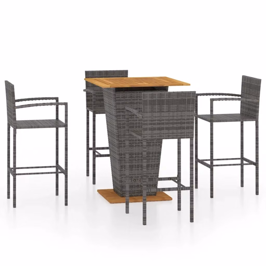 Set Bar da Giardino vidaXL in Polyrattan e Legno di Acacia Grigio 5 Pezzi – 2