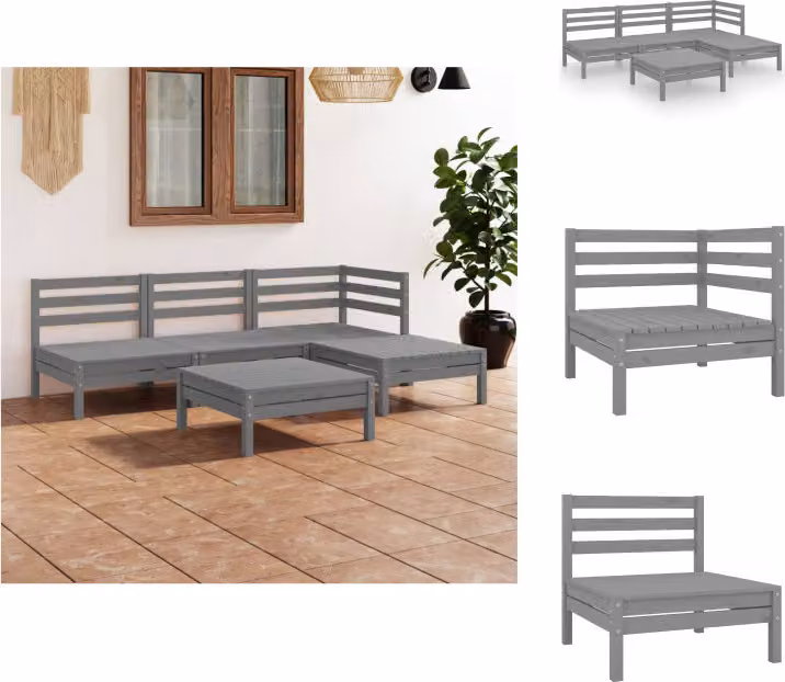 vidaXL Set di 5 pezzi per salotto da giardino in pino massiccio grigio - Set di mobili da giardino